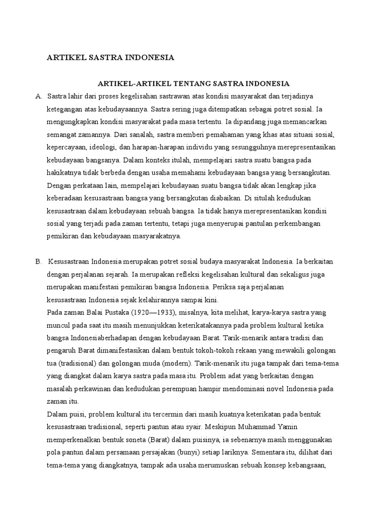 Artikel Sastra Indonesia | PDF
