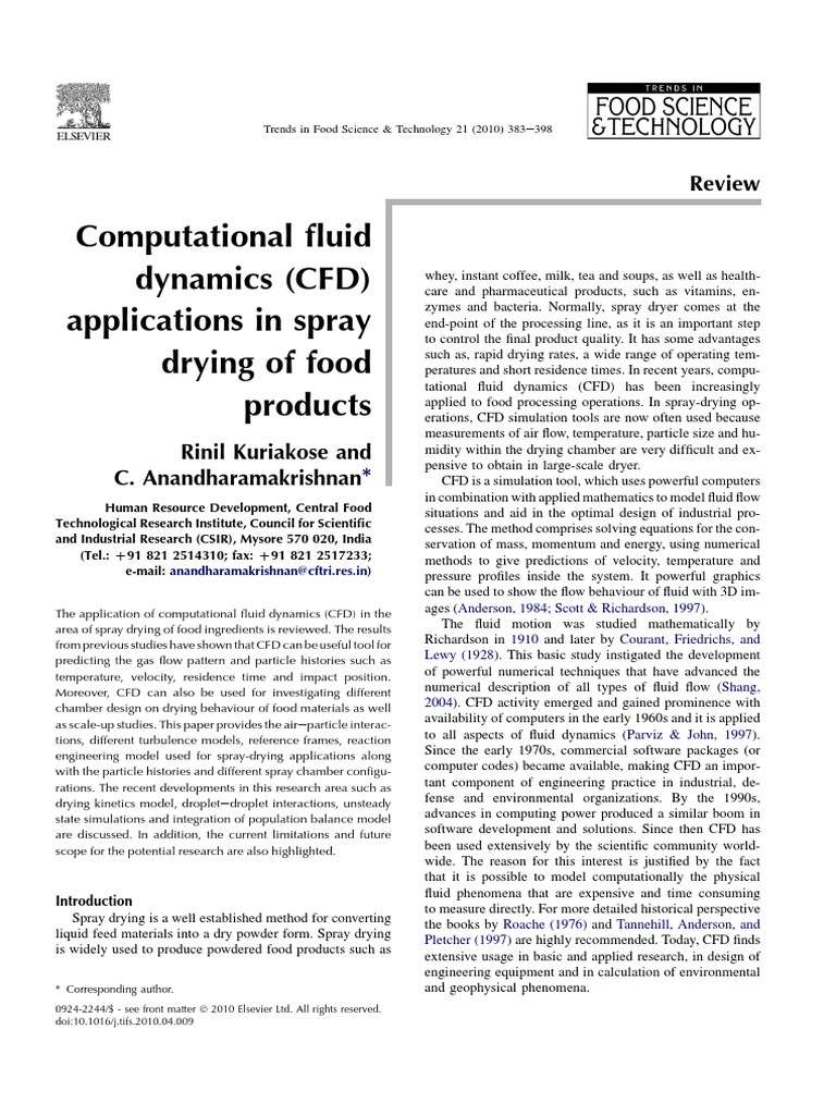 Computational Fluid Dynamics Applications in Spray Drying of Food ...