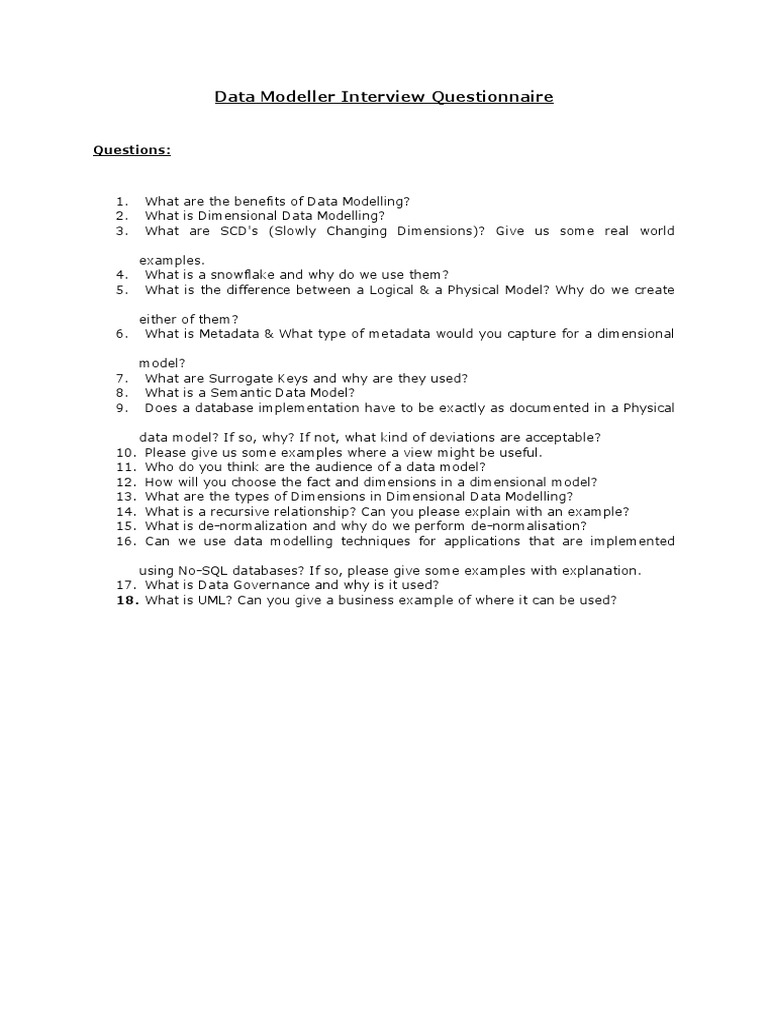 Data Modeller Interview Questions Guide | PDF | Data Model | Scientific ...