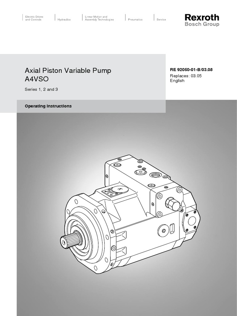Axial Piston Pump Variable Displacement Bosch Rexroth A4vso 1421347275 Pdf Pump Safety