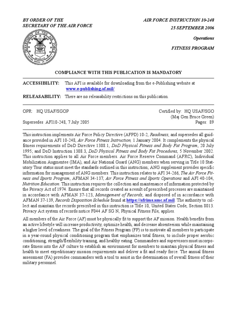 AFI_10248 Fitness Program United States Air Force Physical Fitness