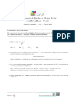 Teste de Matemática do 8o Ano com Questões sobre Números Racionais e Irracionais