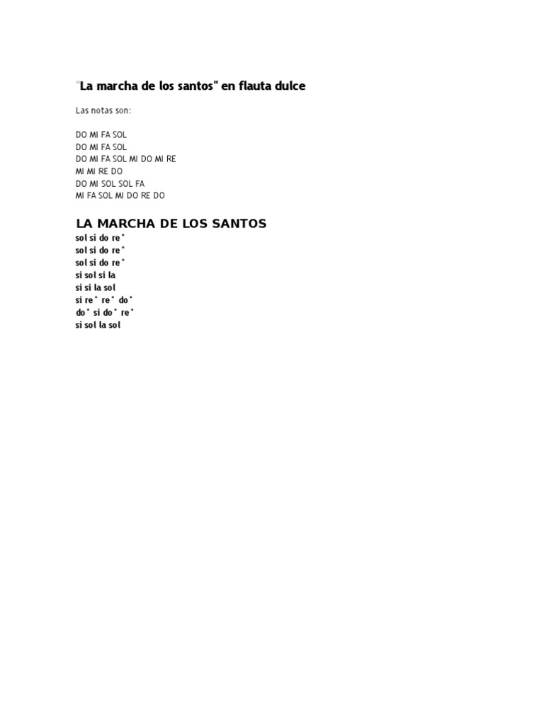 La Marcha de Los Santos Flauta Dulce PDF