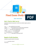 Final Exam Study Guide: Unit 6 (Used To/ Didn't Use To)