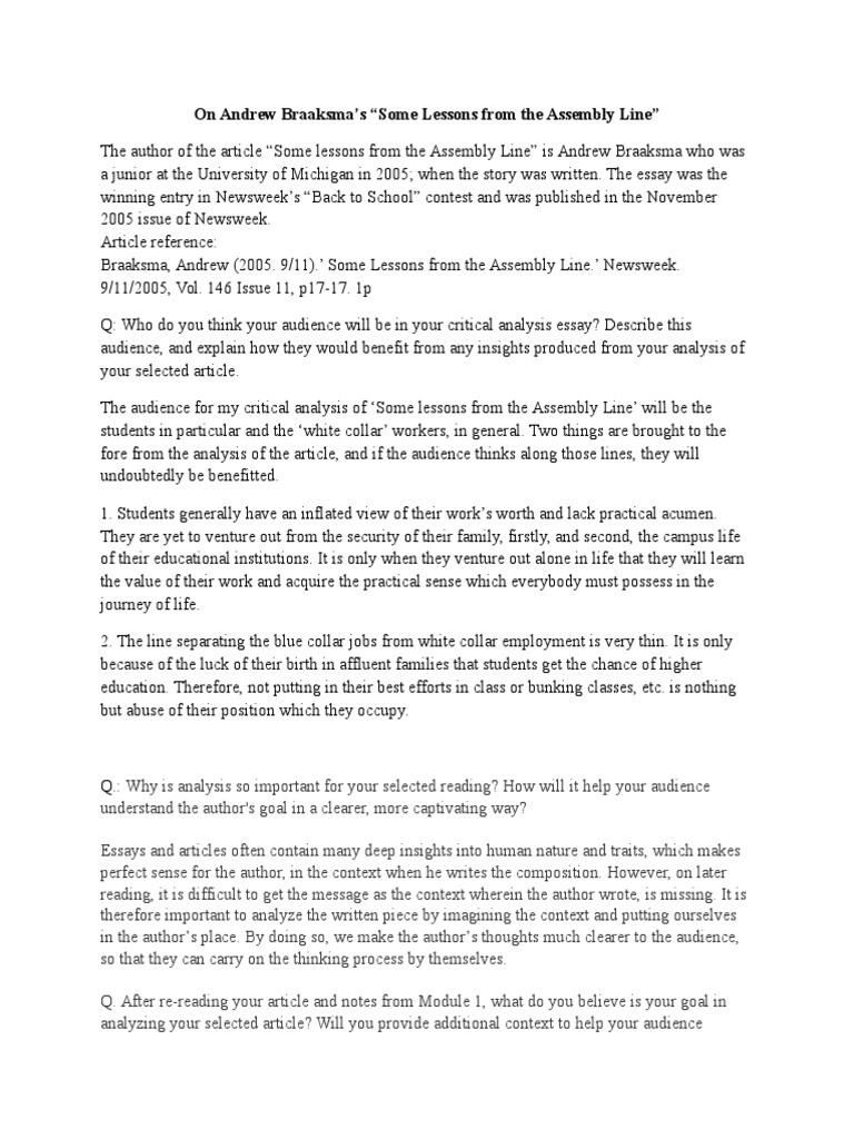 Introduction paragraph for some lessons from the assembly line image