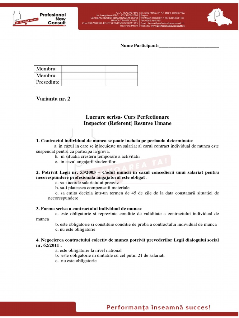 Test Varianta 2 New Profesional Consult Iru