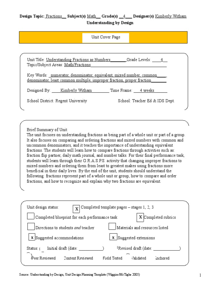 Design Topic: Fractions - Subject(s) Math - Grade(s) - 4 - Designer(s ...