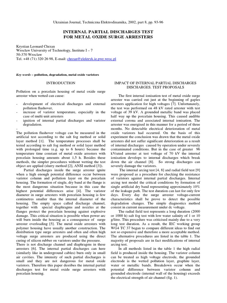 Internal Partial Discharge Testing for Surge Arresters | PDF | Electric ...