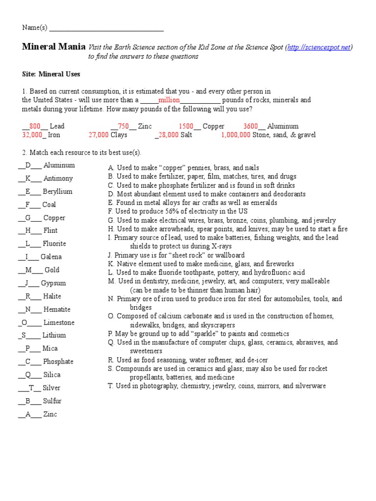 Worksheets Minerals Worksheet worksheet mineral mytourvn study site mania answer key stinksnthings phoenixpayday com