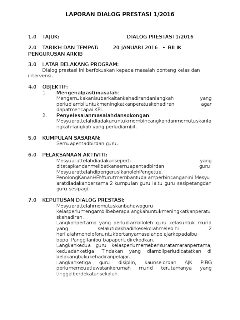 Laporan Dialog Prestasi 1/2016