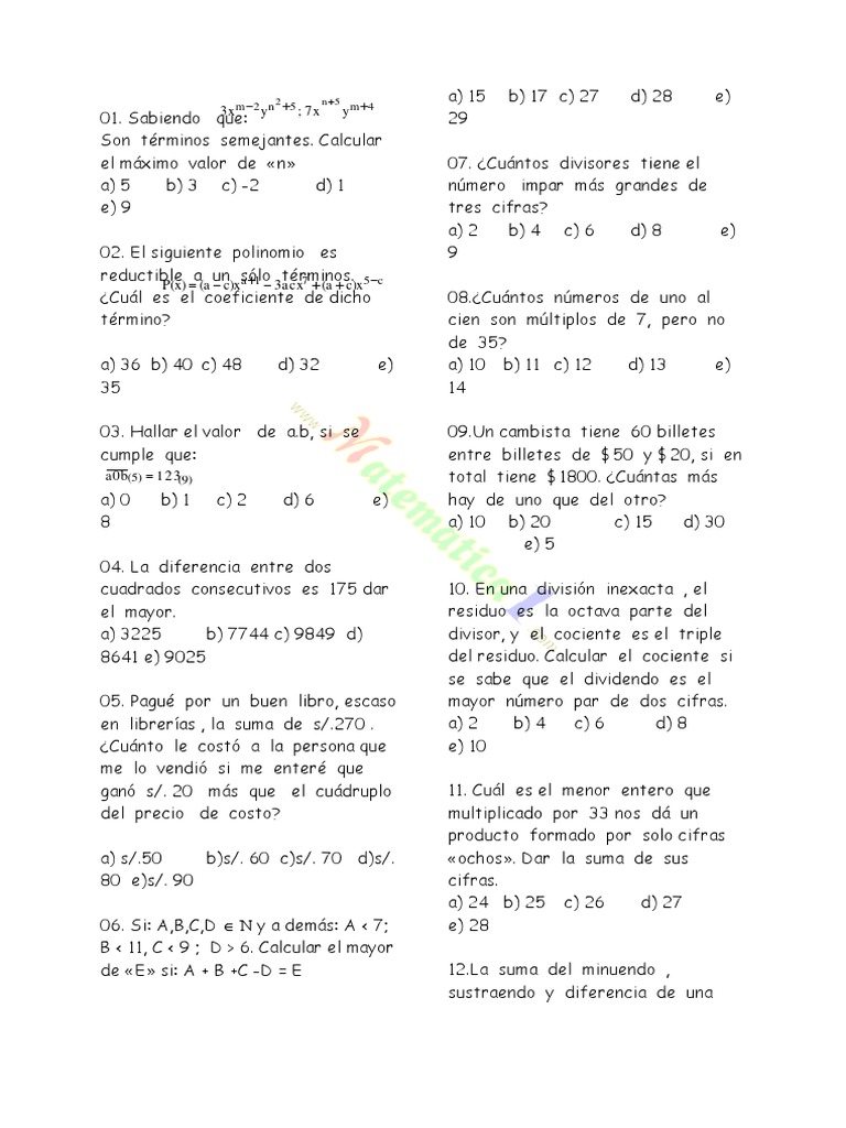 Ejercicios de Matemáticas y Lógica | PDF | División (Matemáticas ...
