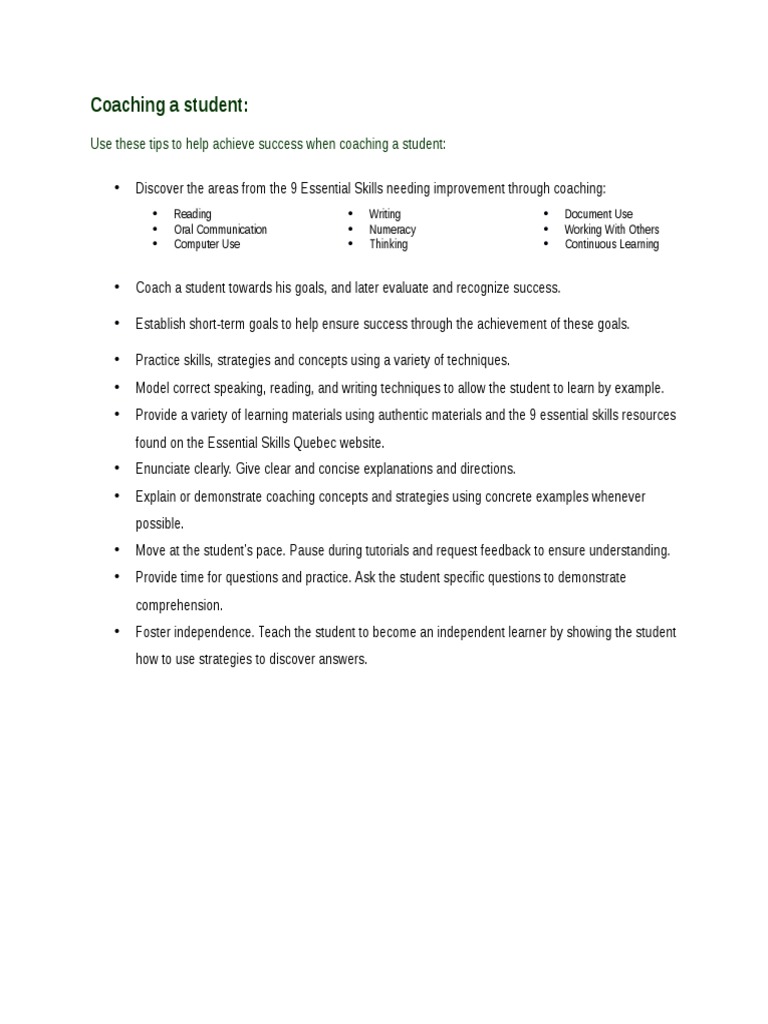 Use These Tips To Help Achieve Success When Coaching A Student | PDF ...