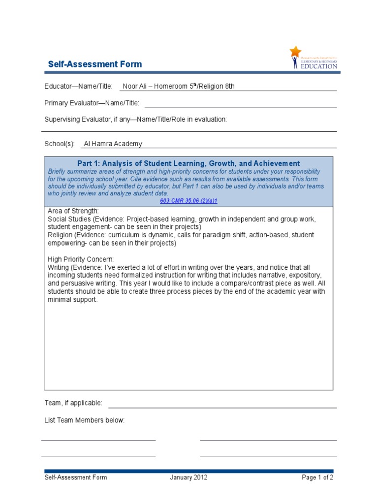 Self-Assessment for Educator Growth | PDF | Project Based Learning ...