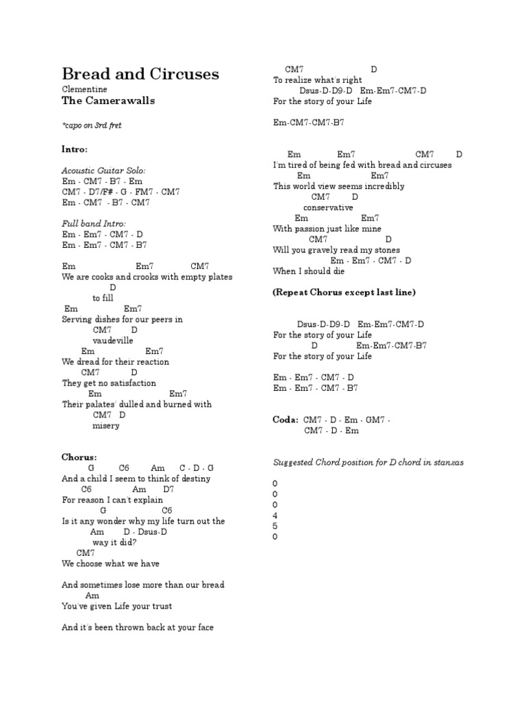 Bread and Circuses Lyrics Chords PDF