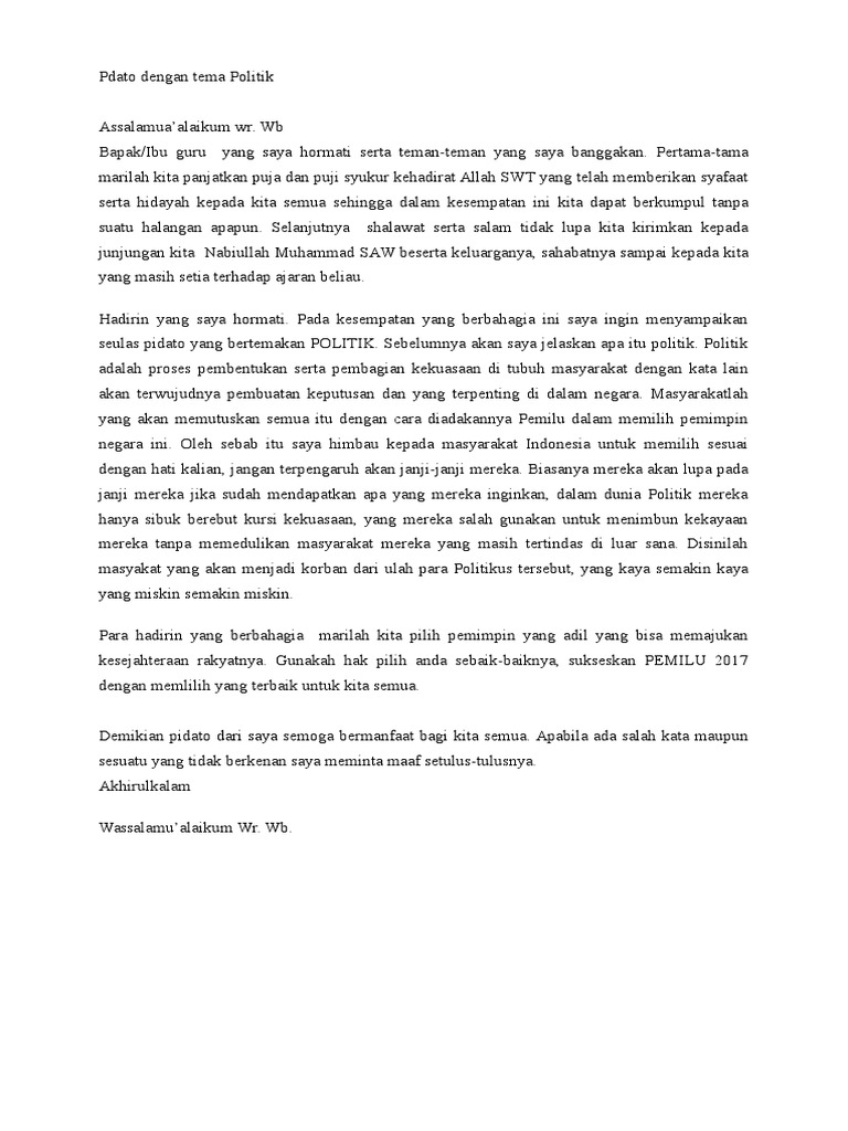 Pidato Dengan Tema Politik