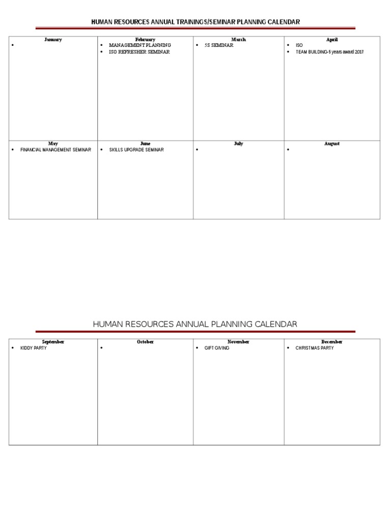 HR Planning Calendar PDF