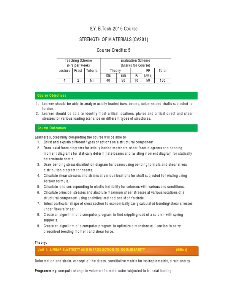 Solid Mechanics Syllabus 27-11-16 1 | PDF | Bending | Stress (Mechanics)