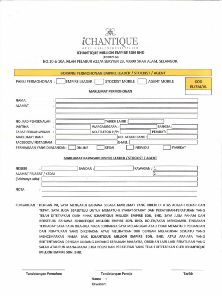 Borang Permohonan Menjadi Stokis Jic Pdf