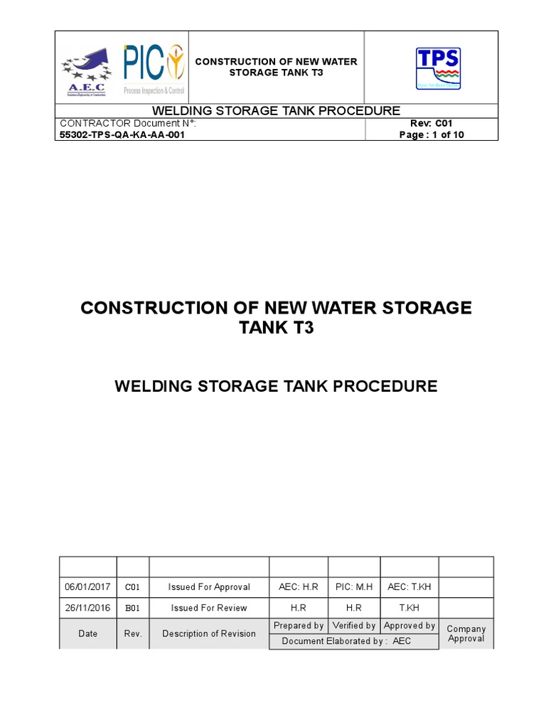 Welding Procedure for Water Tank T3 | PDF | Welding | Construction