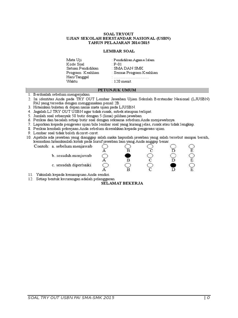 Contoh Soal Usbn Pai Smk