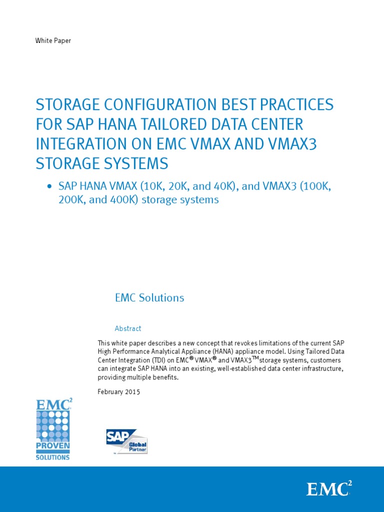 Docu51340 Storage Configuration Best Practices For SAP HANA TDI On EMC