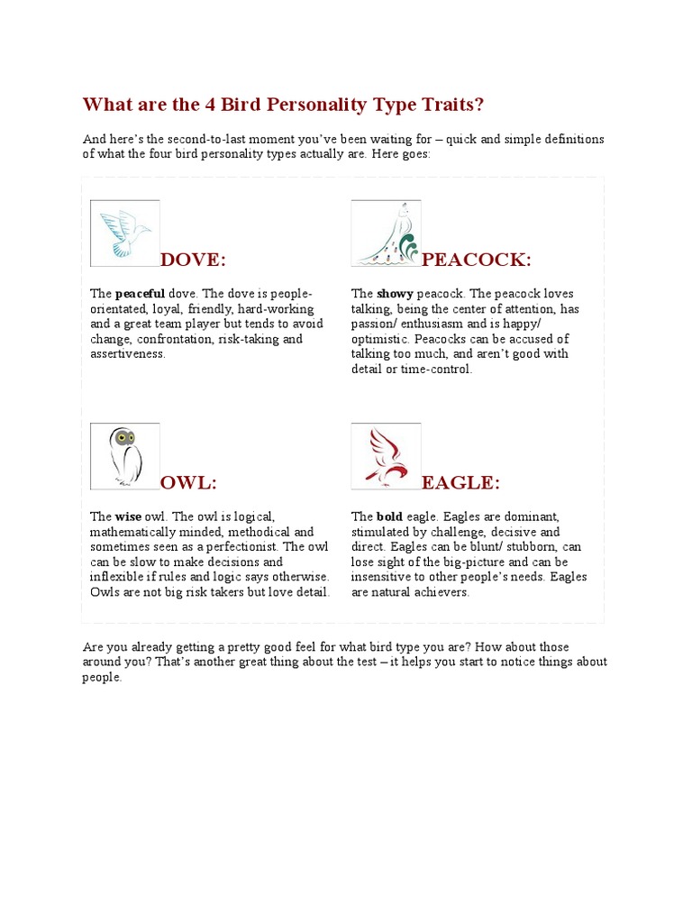 What Are The 4 Bird Personality Type Traits | PDF | Personality Type | Psychological Concepts for Dope Personality Test Printable Free