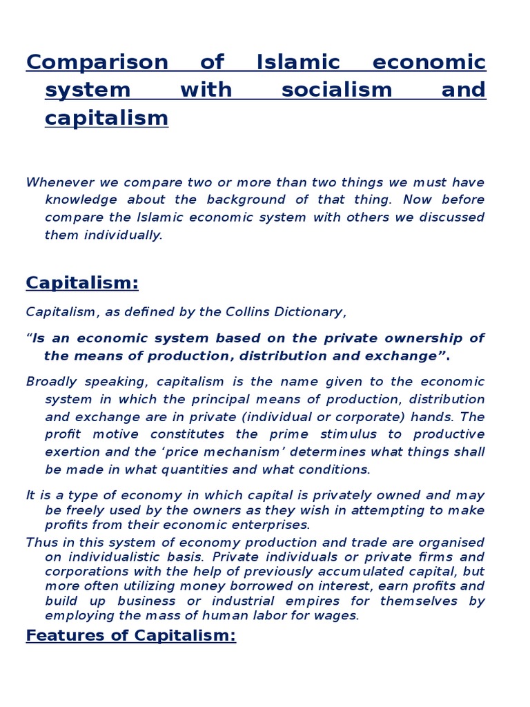 Comparison Of Islamic Economic System With Socialism And Capitalism