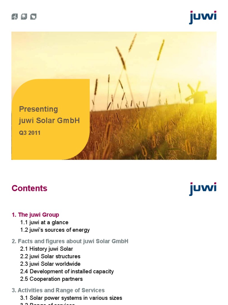 juwi Solar GmbH Q3 2011 Overview | PDF | Photovoltaic System | Solar Power
