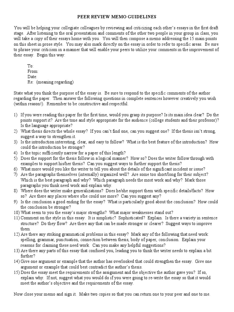 Peer Review Memo Guidelines | PDF | Essays | Argument
