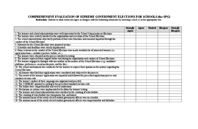 Comprehensive Evaluation for SSG SPG Elections