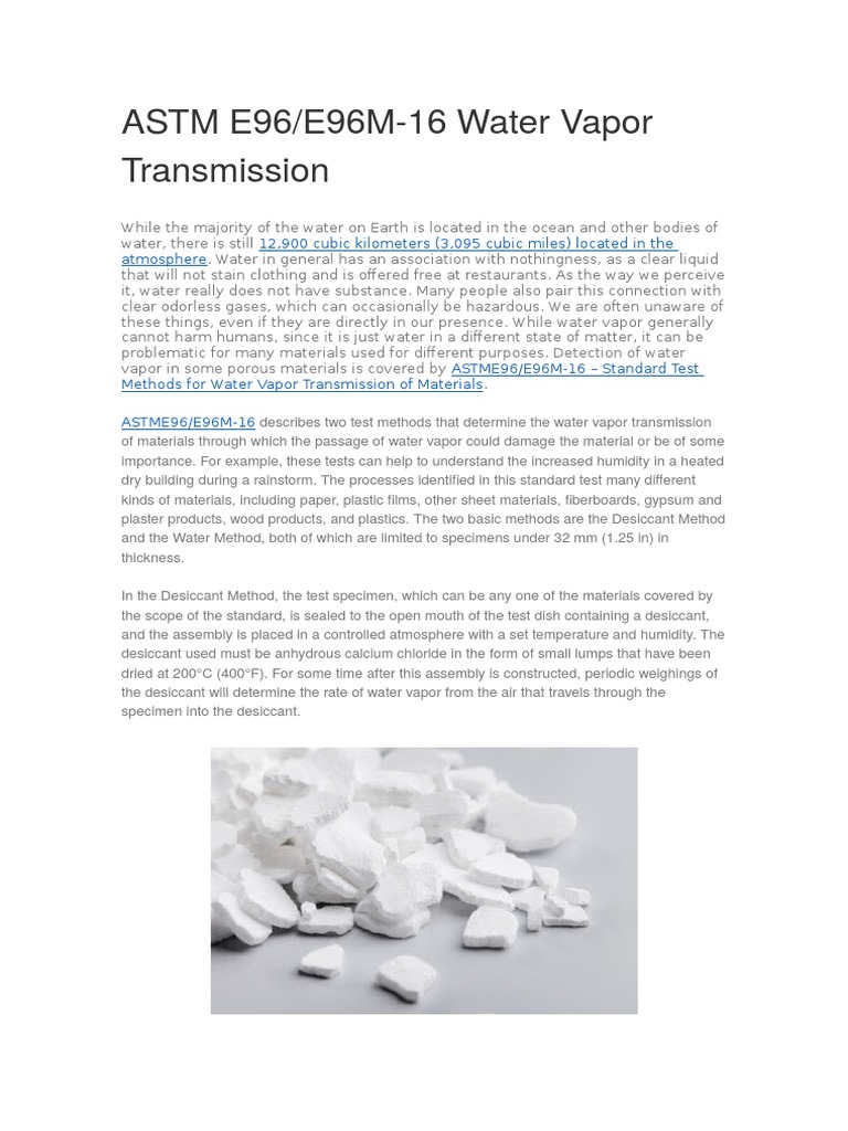 Determination of Water Vapor Transmission Rates Using the Desiccant and
