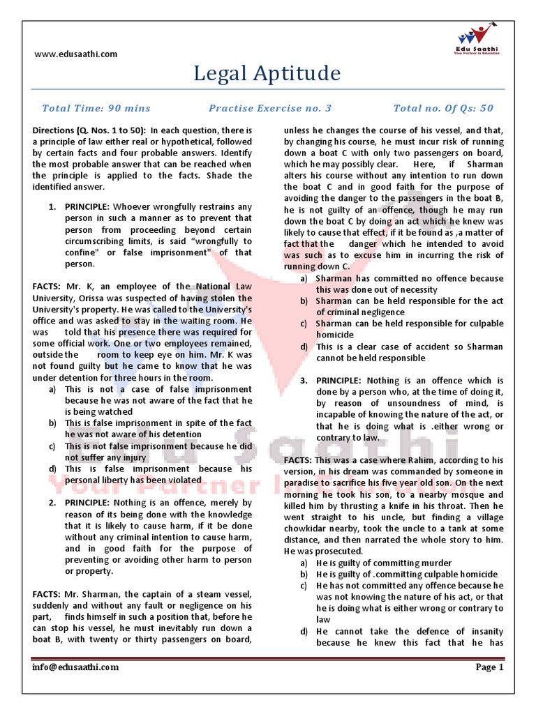 Legal Aptitude Practice Questions PDF | PDF | Discrimination | Burden ...