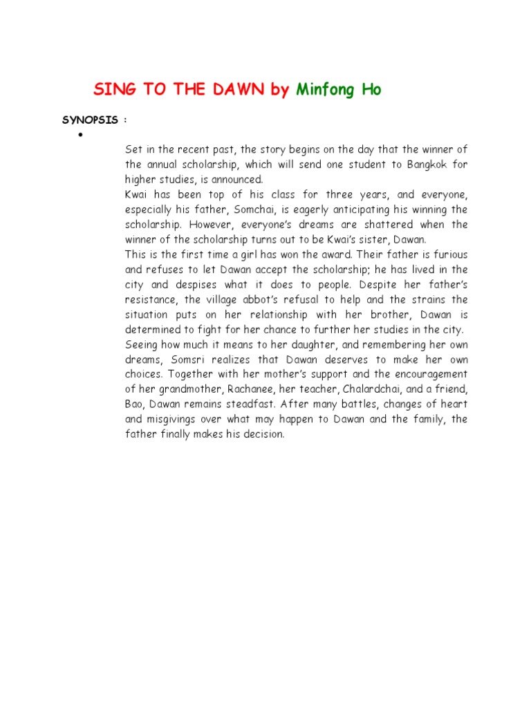 Sing To The Dawn Synopsis Francisytr