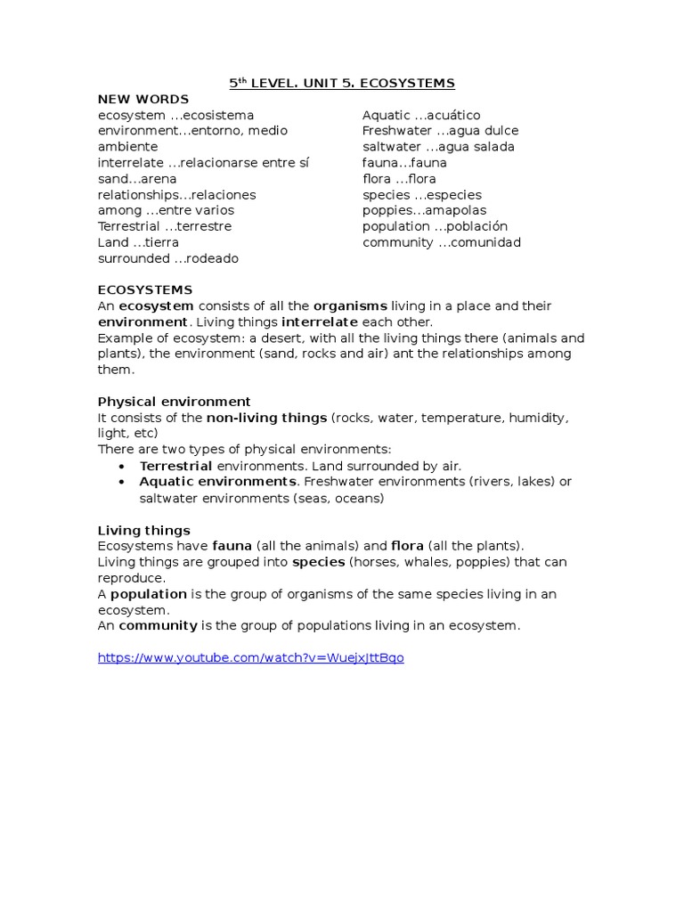 Natural Science. Level 5. Unit 5. Ecosystems | PDF | Herbivore | Ecosystem