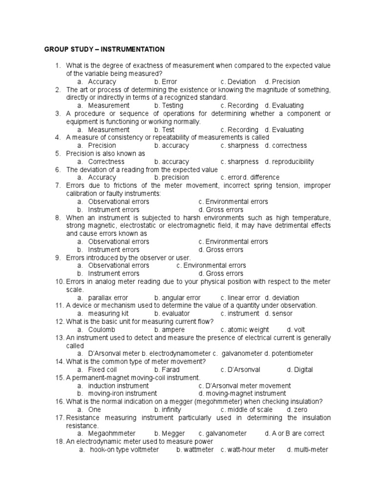 Instrumentation Measurement Study Guide | PDF | Series And Parallel ...