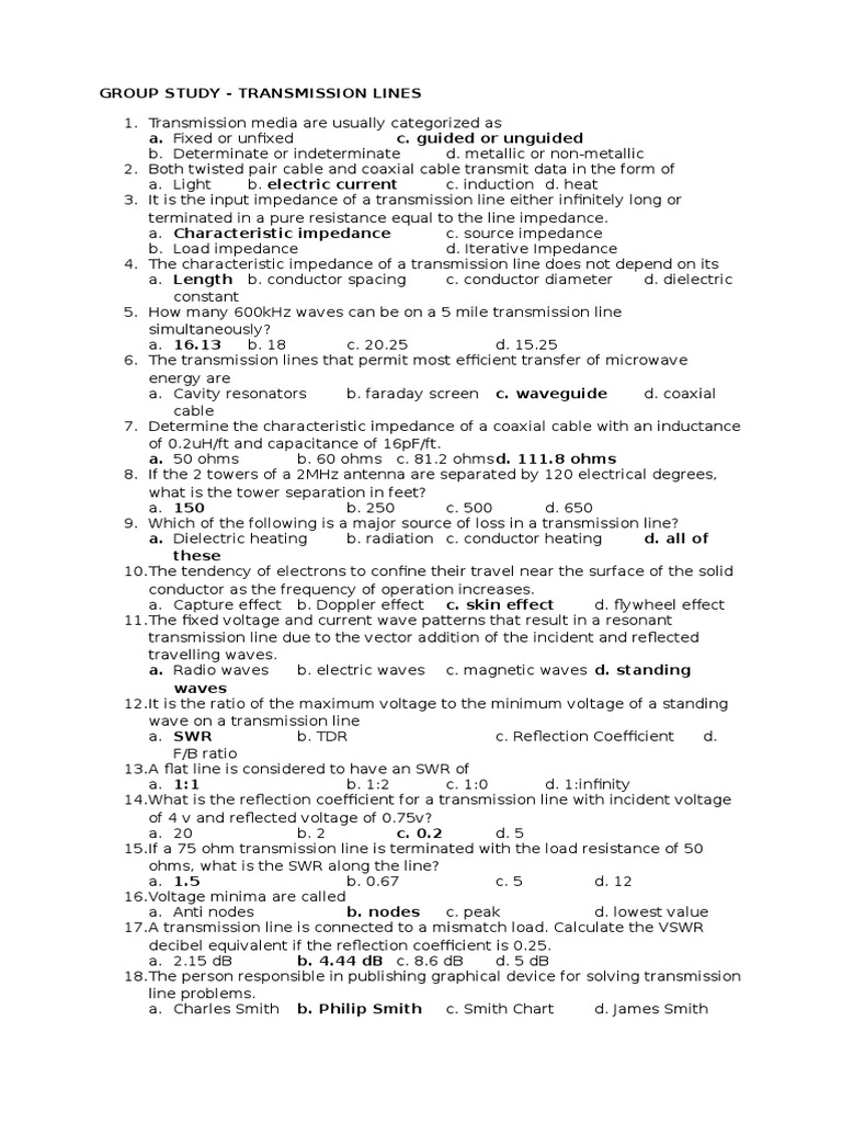 Transmission Lines Study Guide | PDF | Transmission Line | Coaxial Cable