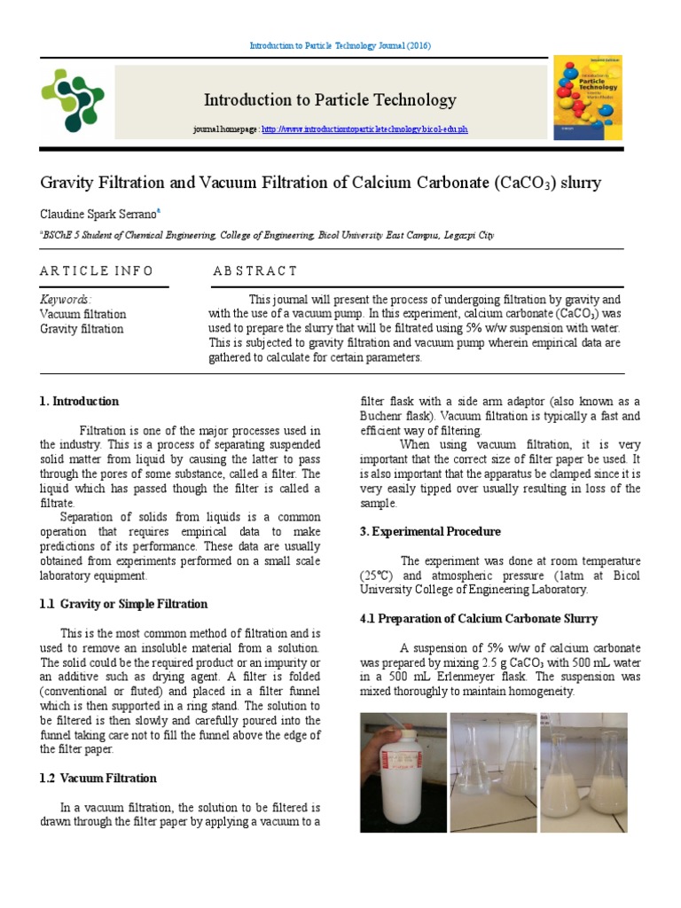 Gravity Filtration and Vacuum Filtration of Calcium Carbonate (CaCO3