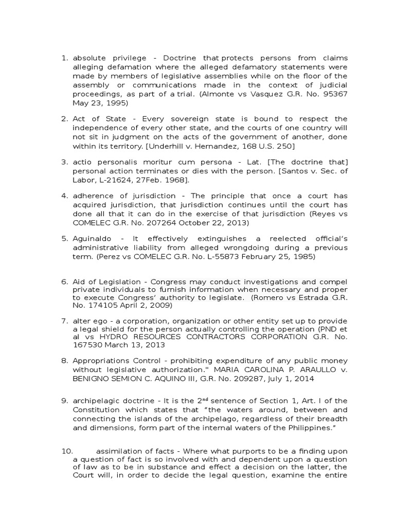 Key Doctrines in Constitutional Law | PDF | Jurisdiction | Separation ...