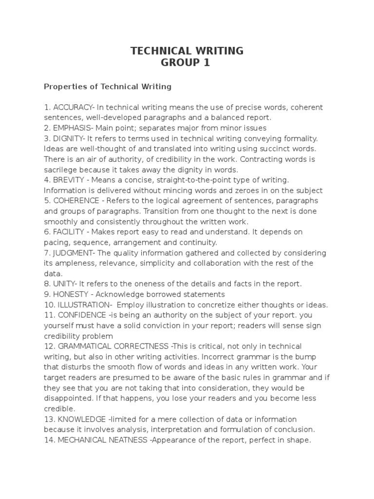What Are The Properties Of Technical Writing