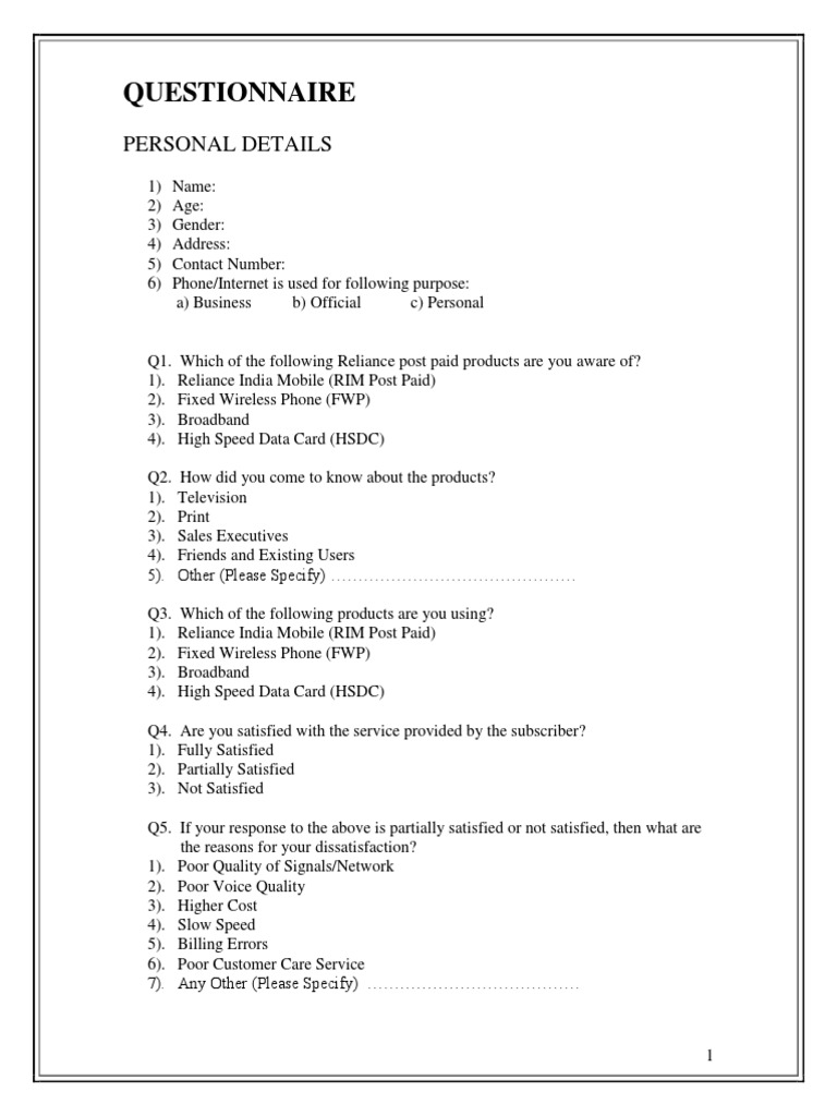 Questionnaire: Personal Details | PDF