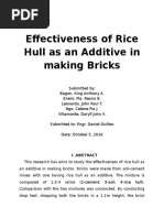 Effectiveness of Rice Hull As An Additive in Making Bricks