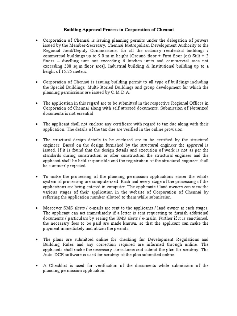 Chennai Building Approval Process Explained | PDF | Government ...