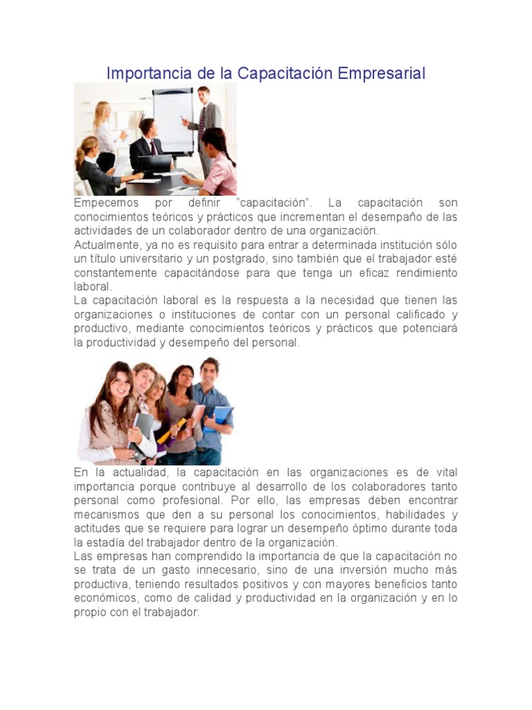 Importancia de La Capacitación Empresarial | PDF | Beneficio (economía ...