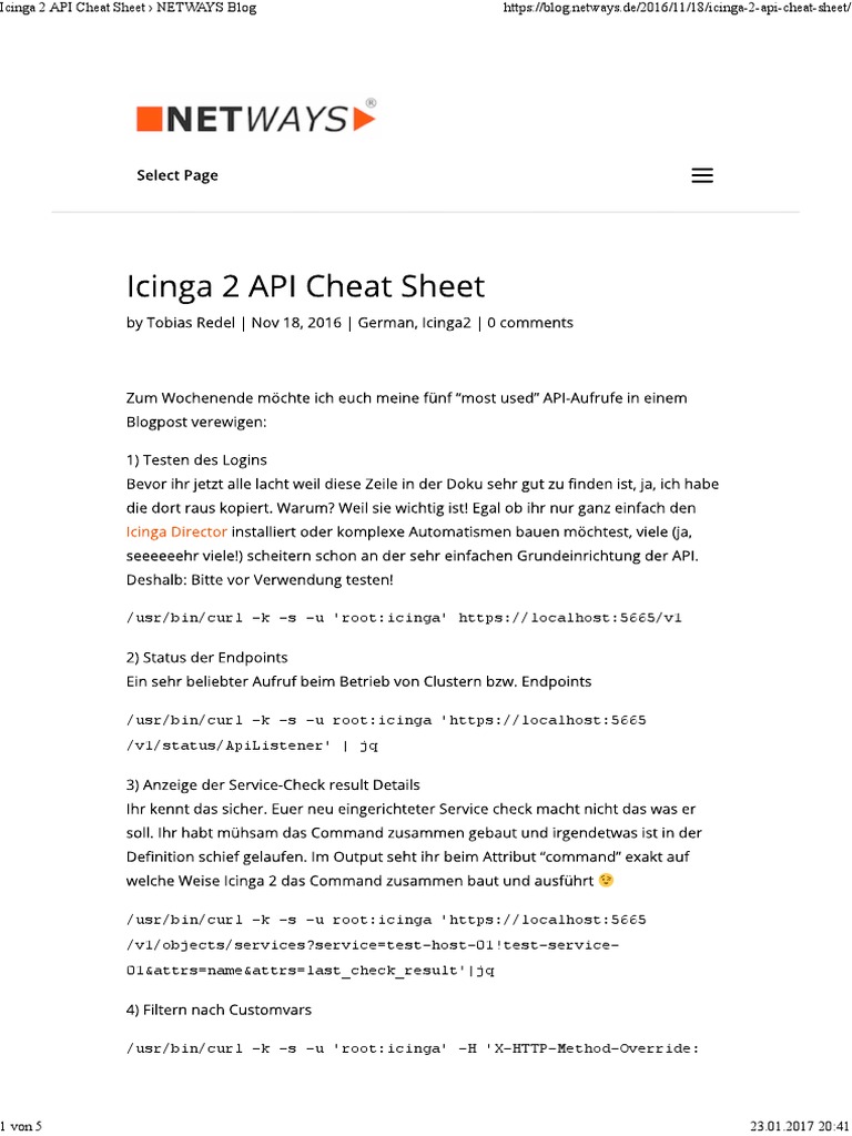 Icinga 2 API Cheat Sheet | PDF