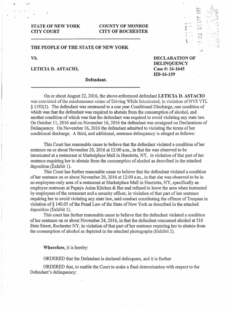 Astacio Declaration of Delinquency 1.20.17 | PDF