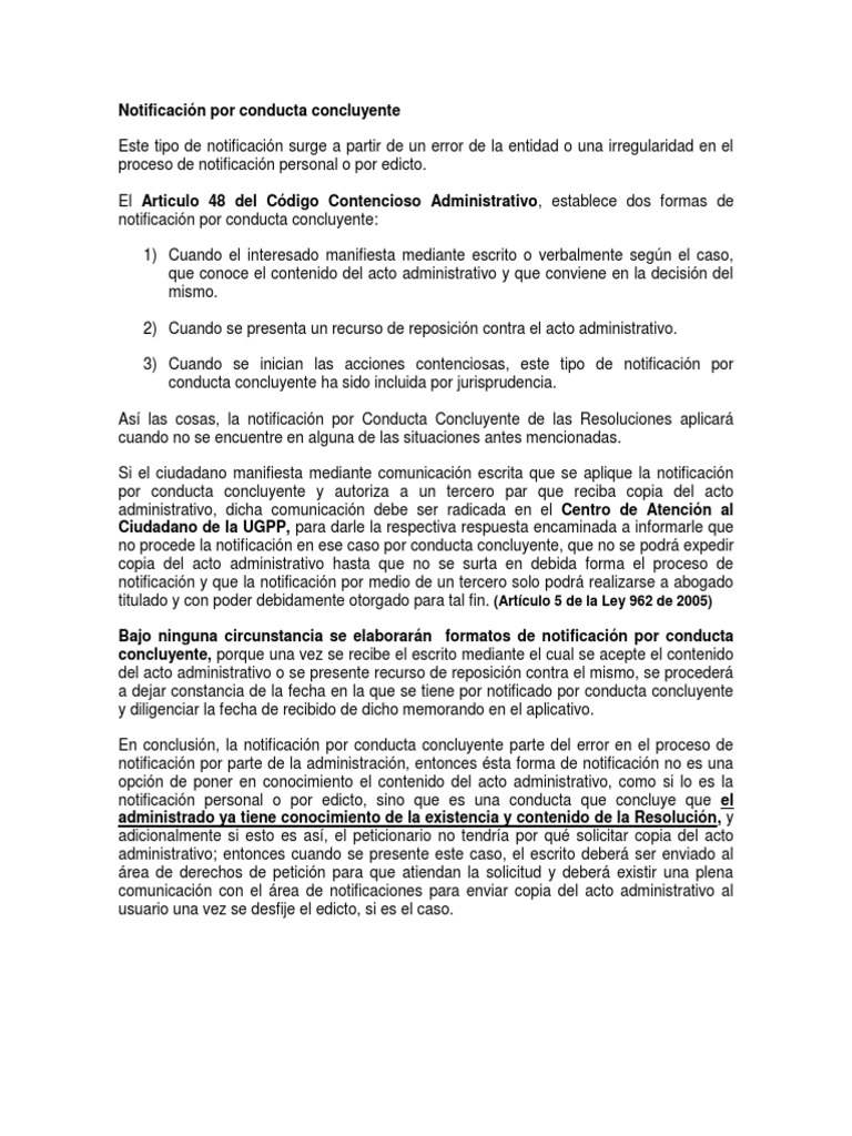 Notificación por conducta concluyente pdf