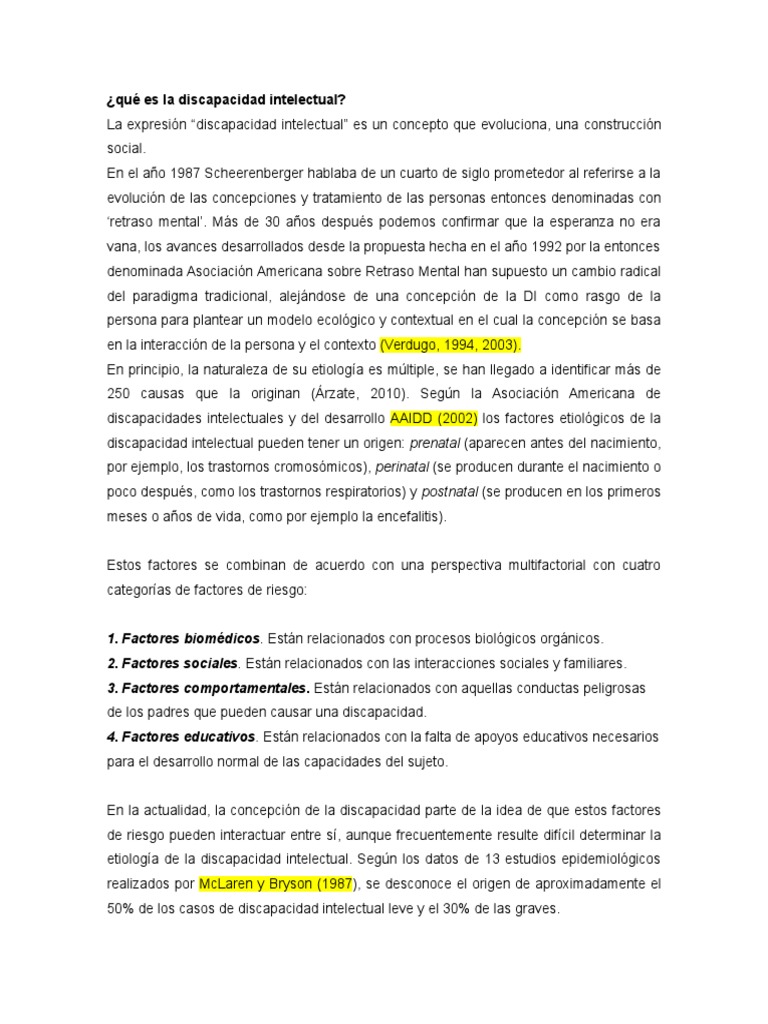 Definición y Clasificación de la Discapacidad Intelectual | PDF ...