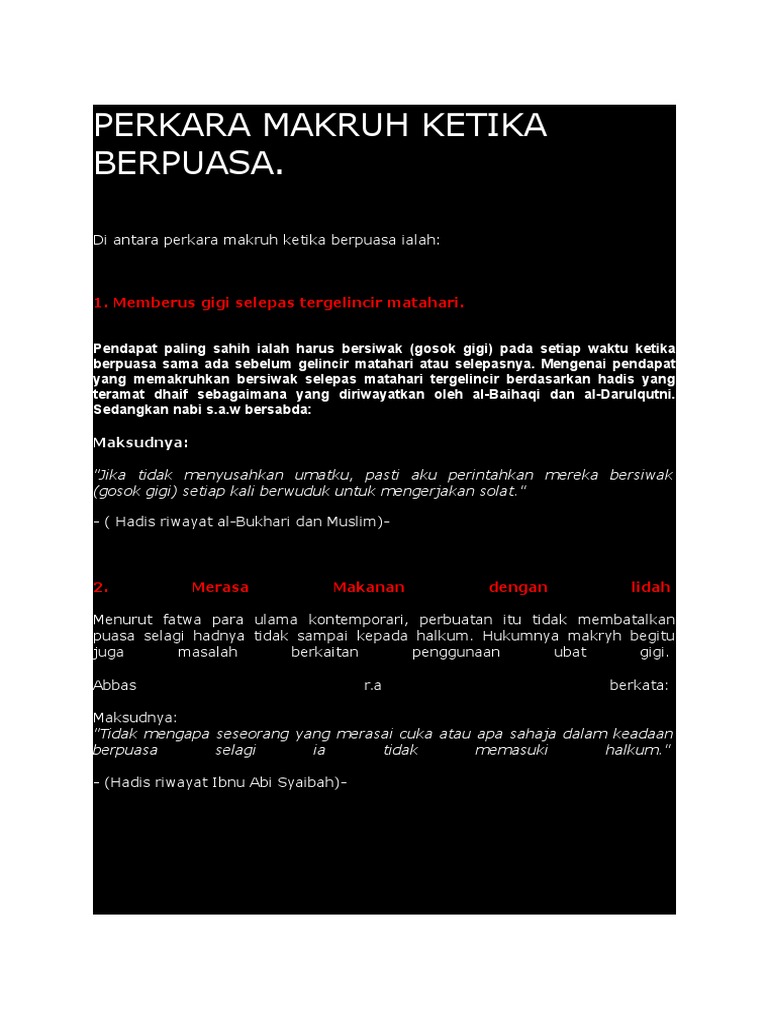 Perkara Makruh Ketika Berpuasa