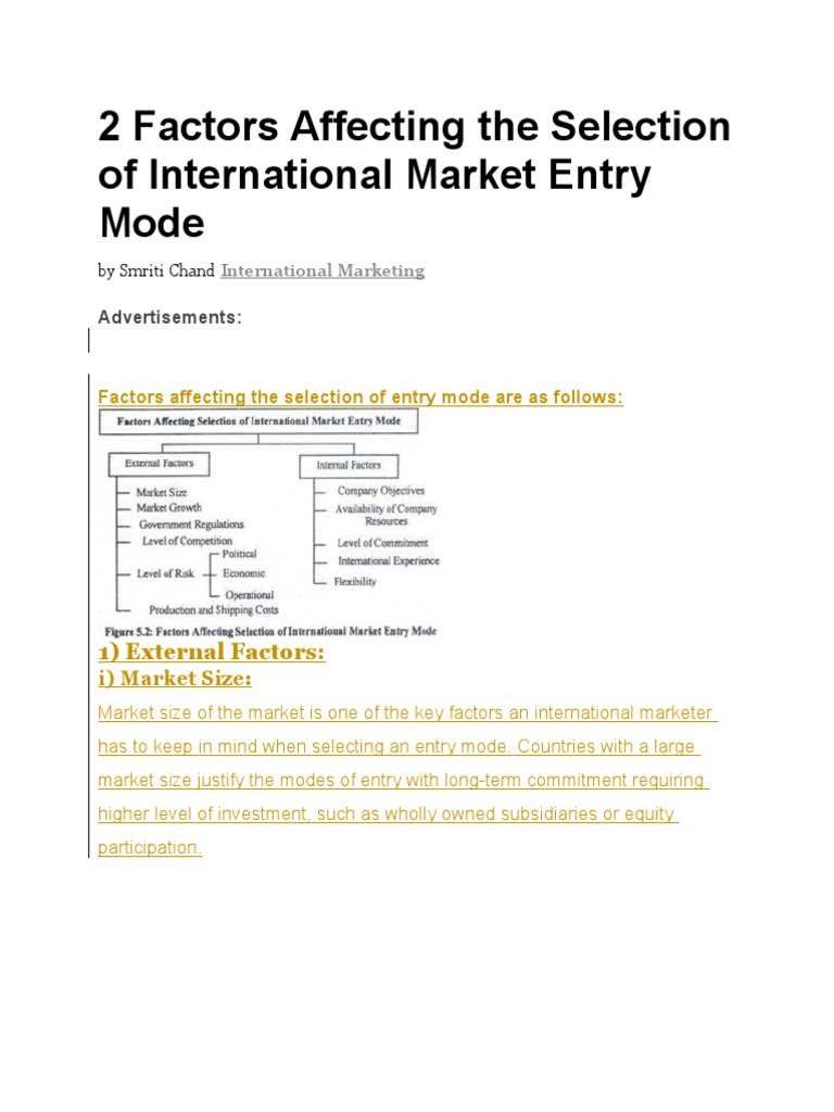 2 Factors Affecting The Selection of International Market Entry Mode ...