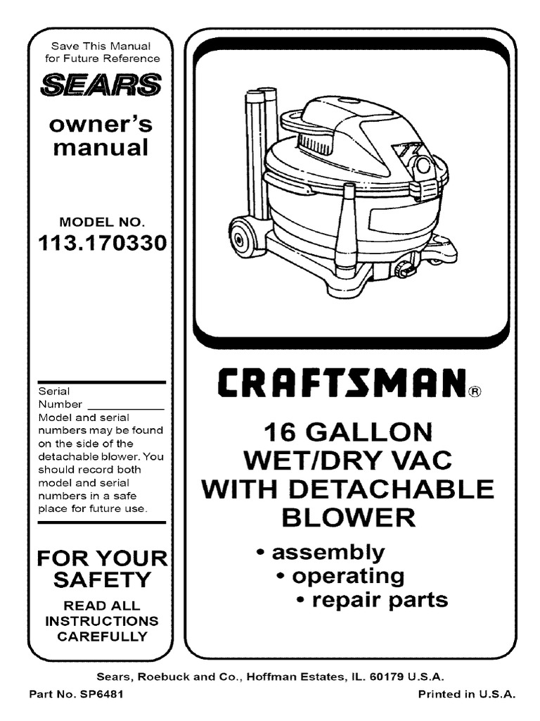Craftsman 16 Gal Wet Vac 113.170330 Vacuum Cleaner Nature